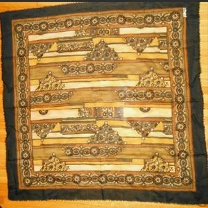 Vintage Floral Pyramid Scarf Black Tan Gold Brown